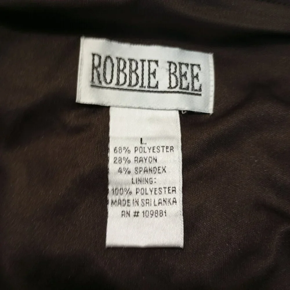 Robbie Bee Midi Dress Size L Attached Scarf L 3/4 Sleeve Ribbed Stretch Fit
